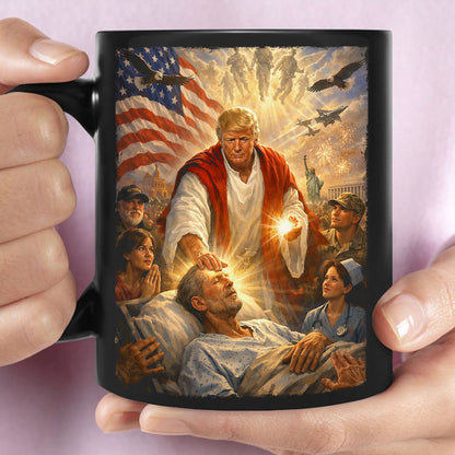 Trump as Jesus Black Mug, Donald Trump Patriotic Coffee Mug, US Flag Eagle Military Cup 684801 - GOP
