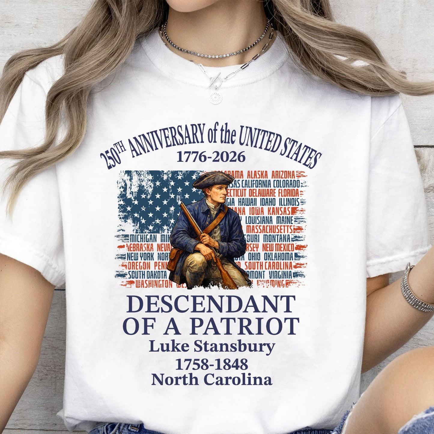 Custom Name Descendant of a Patriot Bright Shirt | Personalized 250 Years USA 1776–2026 Sweatshirt 684448