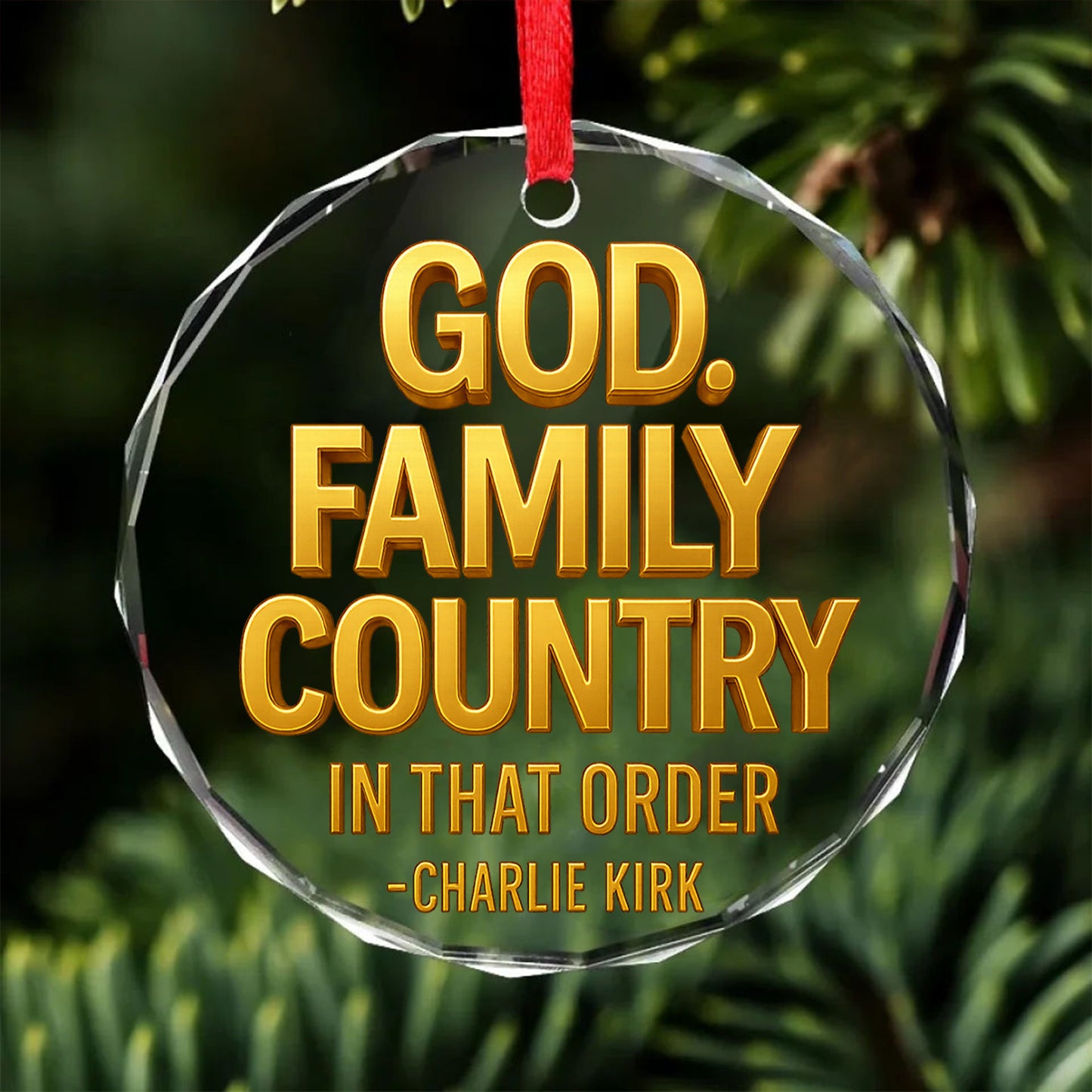 God Family Country Glass Ornament | Charlie Kirk Christmas Ornament | Justice For Charlie Kirk Ornament 683416