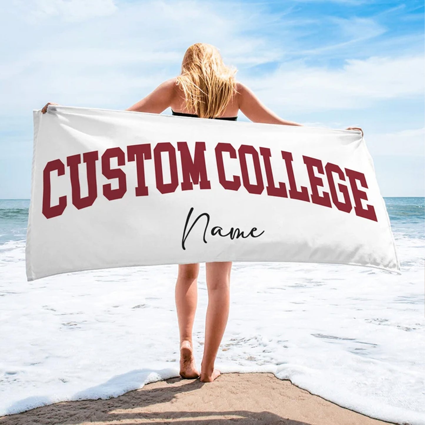 Custom College Beach Towel, Personalized Name School Spirit Towel, Graduation Gift for Students 684829