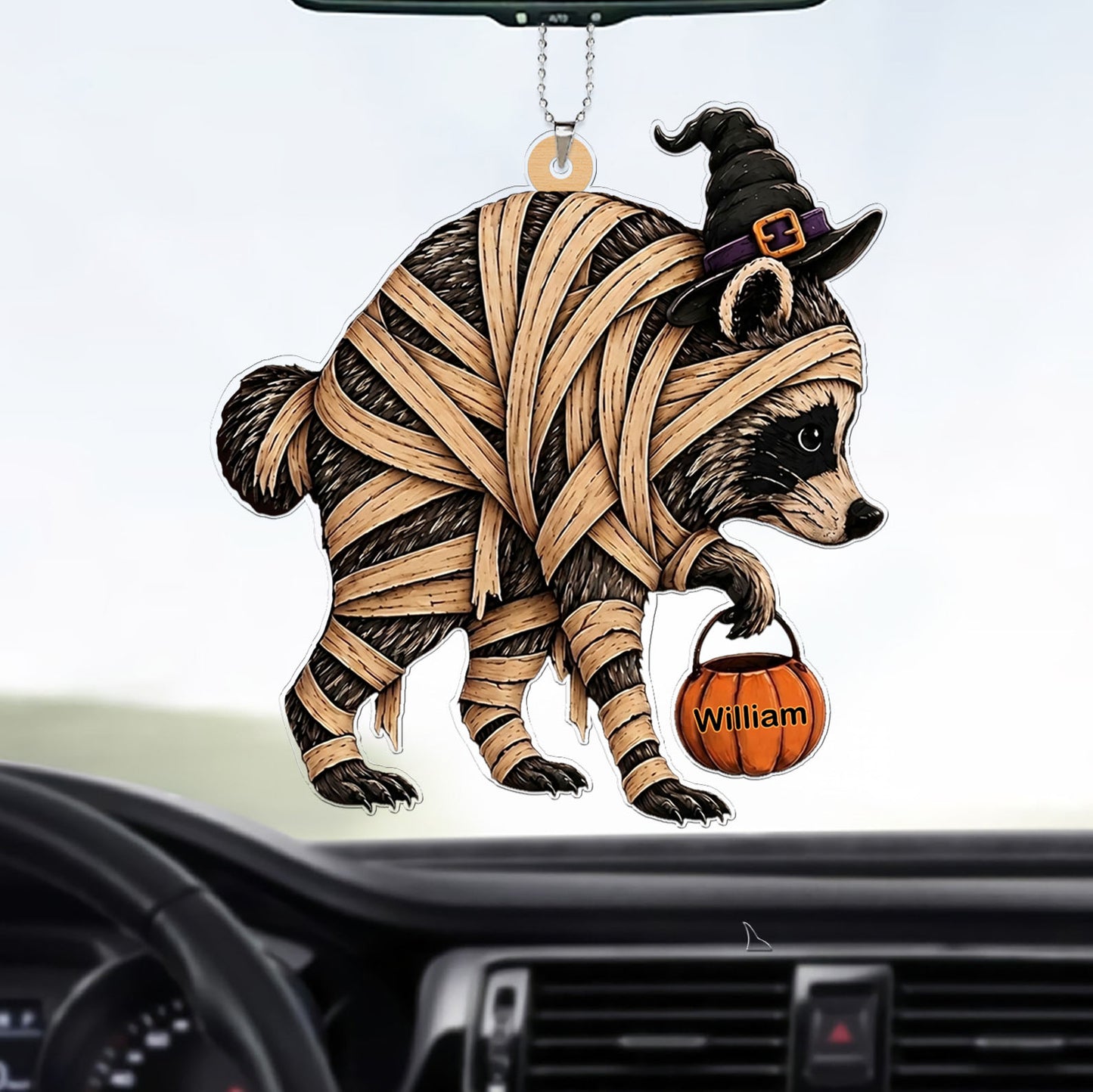 Personalized Mummy Raccoon Car Ornament, Funny Trick or Trash Halloween Ornament 685851