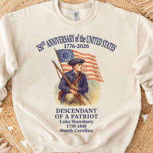 Personalized 250 Years of America Shirt, Custom Name Descendant of a Patriot, Patriotic 1776–2026 Tee 684228