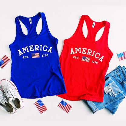 America Est 1776 Patriotic Racerback Tank Top, USA 250 Years Independence Day Fourth of July Tank Shirt 685431