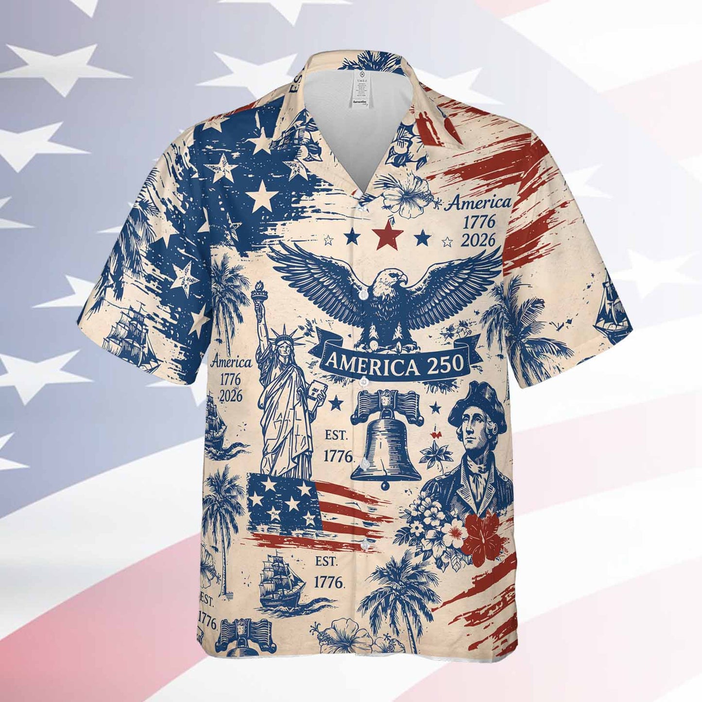 Vintage 250 Years America Hawaiian Shirt, Patriotic 1776-2026 AOP Hawaii Shirt, Independence Day Gift 685334