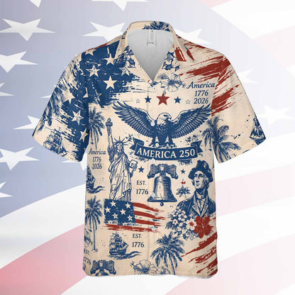 Vintage 250 Years America Hawaiian Shirt, Patriotic 1776-2026 AOP Hawaii Shirt, Independence Day Gift 685334