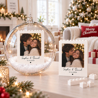 Custom Photo Couple Lego Bauble Ornament, Personalized Names & Date Christmas Keepsake Gift 686286 WFD