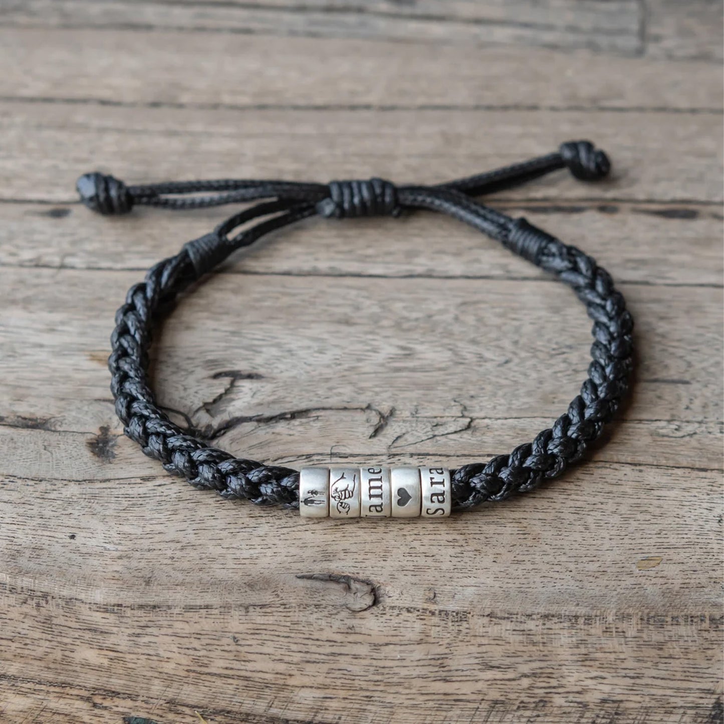 Personalized Men's Woven Leather Bracelet, Custom Name Adjustable Bracelet, Gift for Dad Husband Boyfriend 685966 WFD