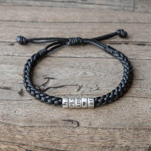 Personalized Men's Woven Leather Bracelet, Custom Name Adjustable Bracelet, Gift for Dad Husband Boyfriend 685966 WFD