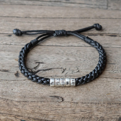 Personalized Men's Woven Leather Bracelet, Custom Name Adjustable Bracelet, Gift for Dad Husband Boyfriend 685966 WFD