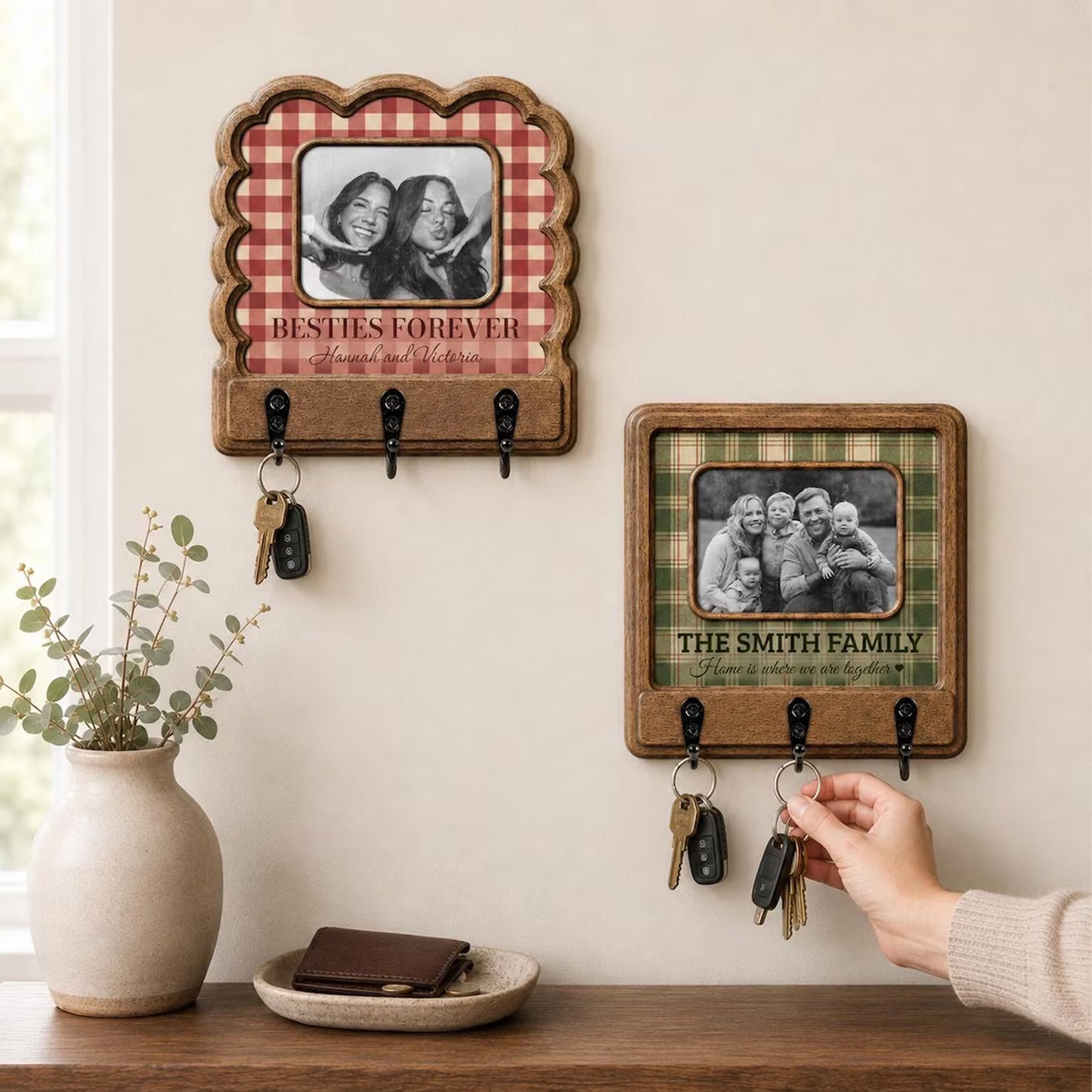 Personalized Photo Wood Key Holder, Custom Family Bestie Key Rack, Couple Photo Housewarming Gift 686032 WFD
