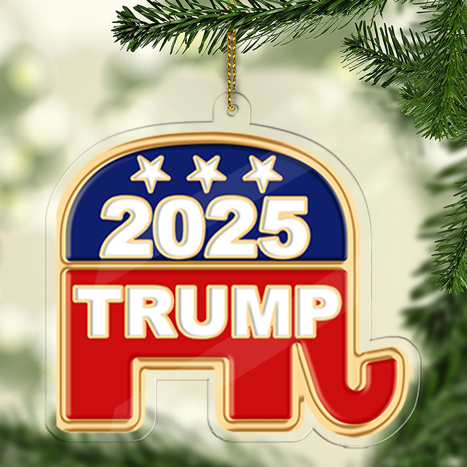 Elephant Donald Trump Acrylic Ornament, Patriotic USA Flag Design Christmas Ornament 683254 - GOP