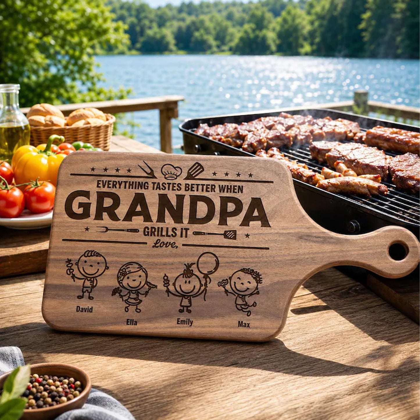 Personalized Dad Grandpa BBQ Paddle Board, Custom Name Grilling Cutting Board, Father’s Day Gift 685133