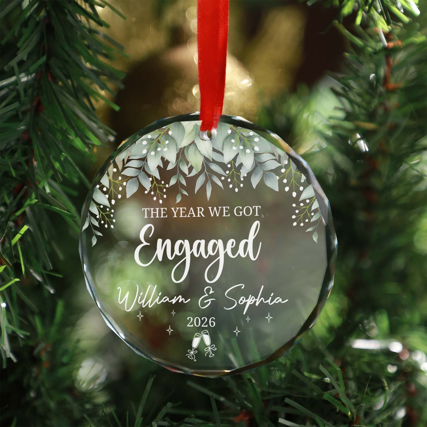 Personalized Engagement Glass Ornament, The Year We Got Engaged 2026 Ornament, Christmas Gift for Couples 685901