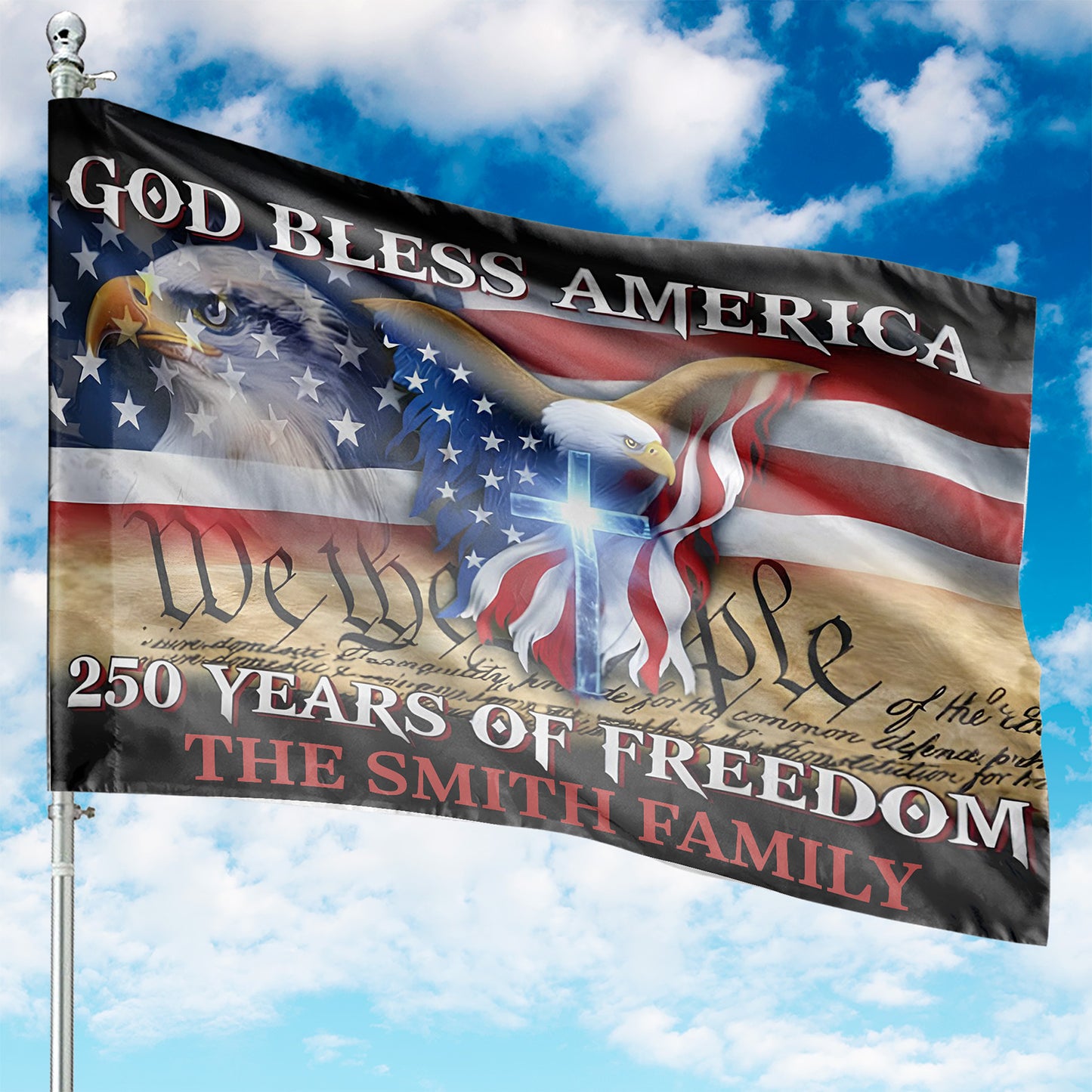 Custom Name 250 Years of Freedom House Flag | God Bless America Eagle USA Flag 684410