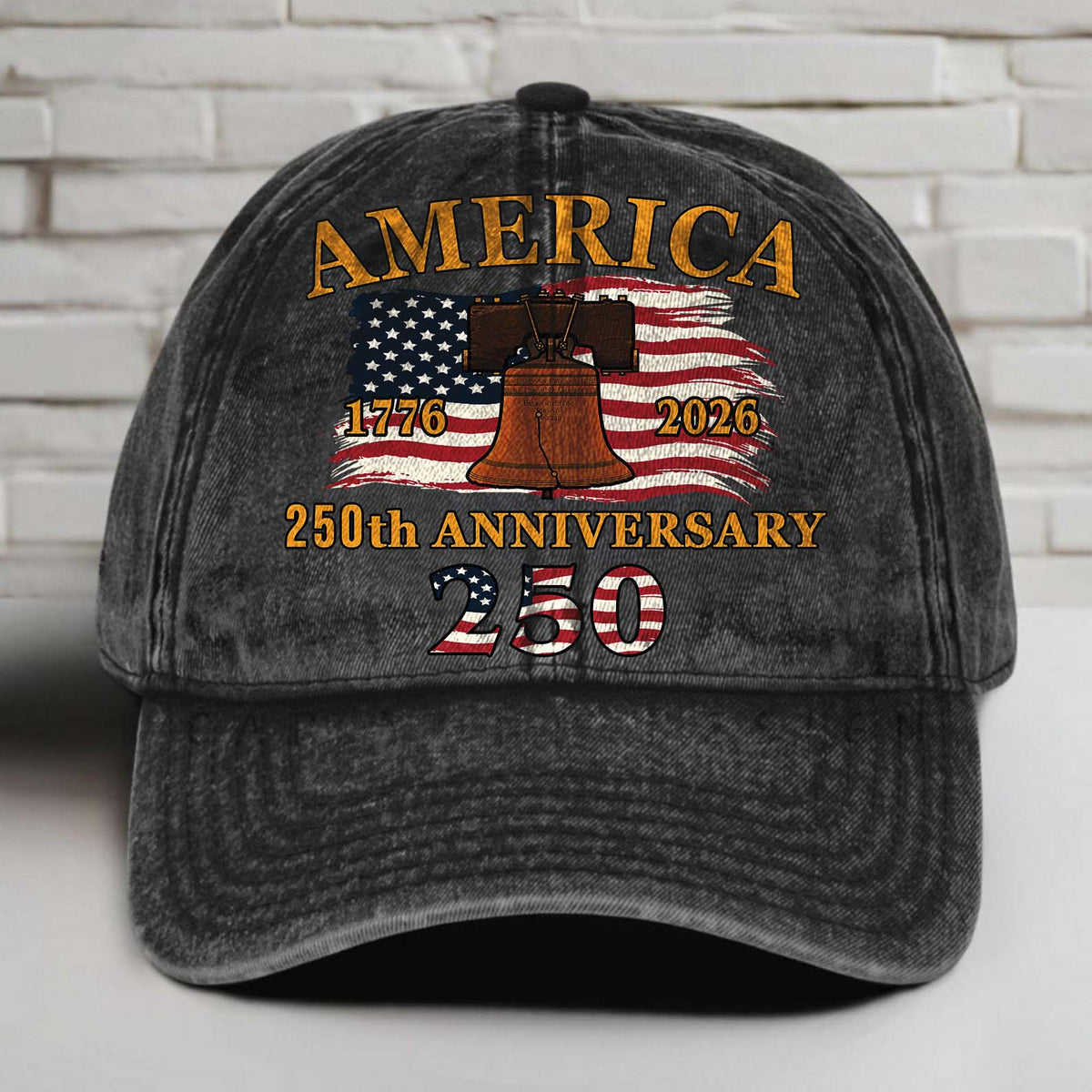 250 Years of America 1776–2026 Vintage Washed Denim Baseball Cap | Patriotic Anniversary 4th of July Hat 683640