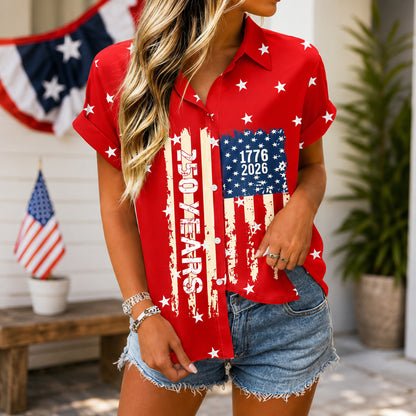 250 Years USA Anniversary Blouse Shirt, Women's Patriotic Flag Top, 1776-2026 Independence Day Shirt 685341 WFD