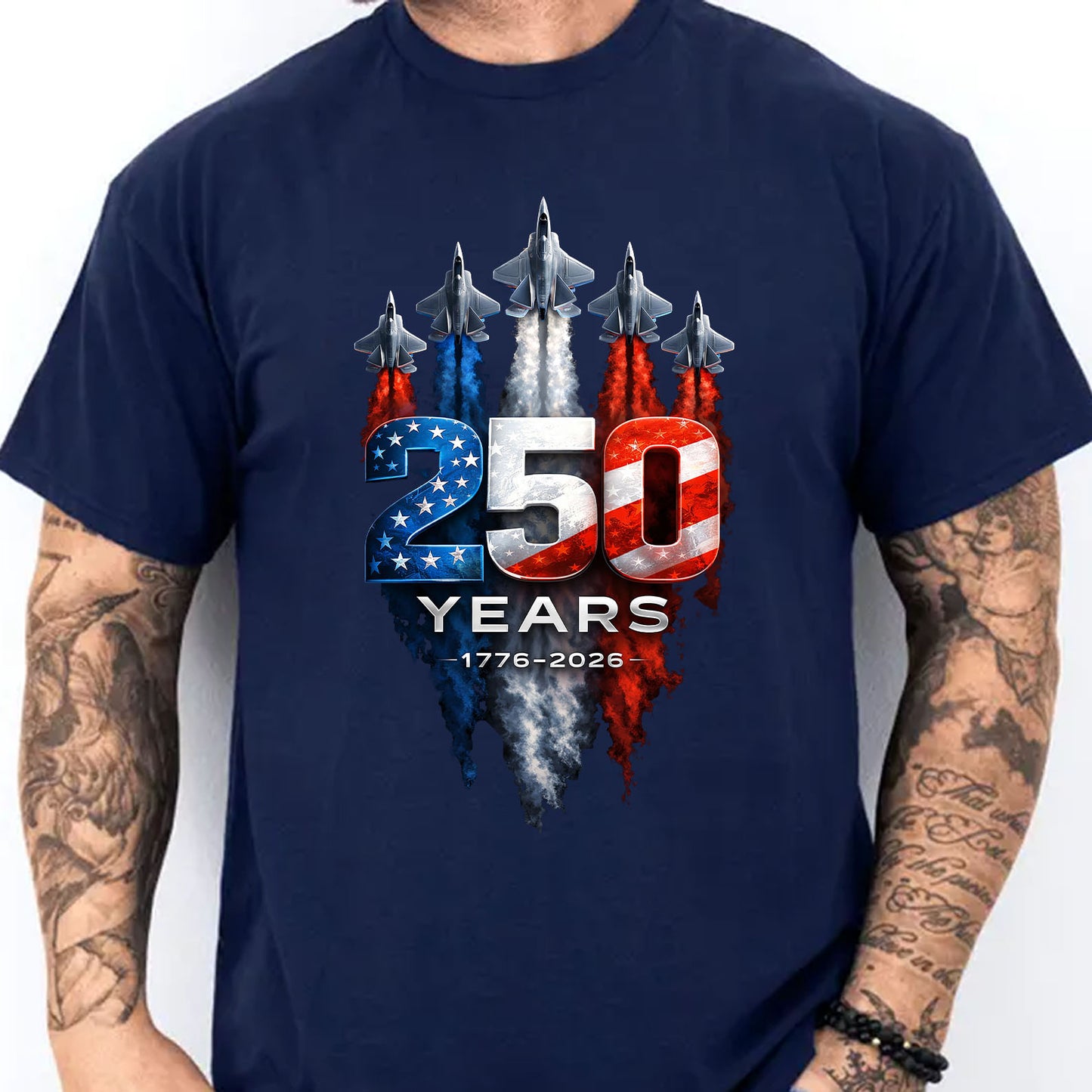 250 Years Anniversary Shirt, Patriotic Jet Fighter T-Shirt, USA 1776–2026 4th of July Tee 684983