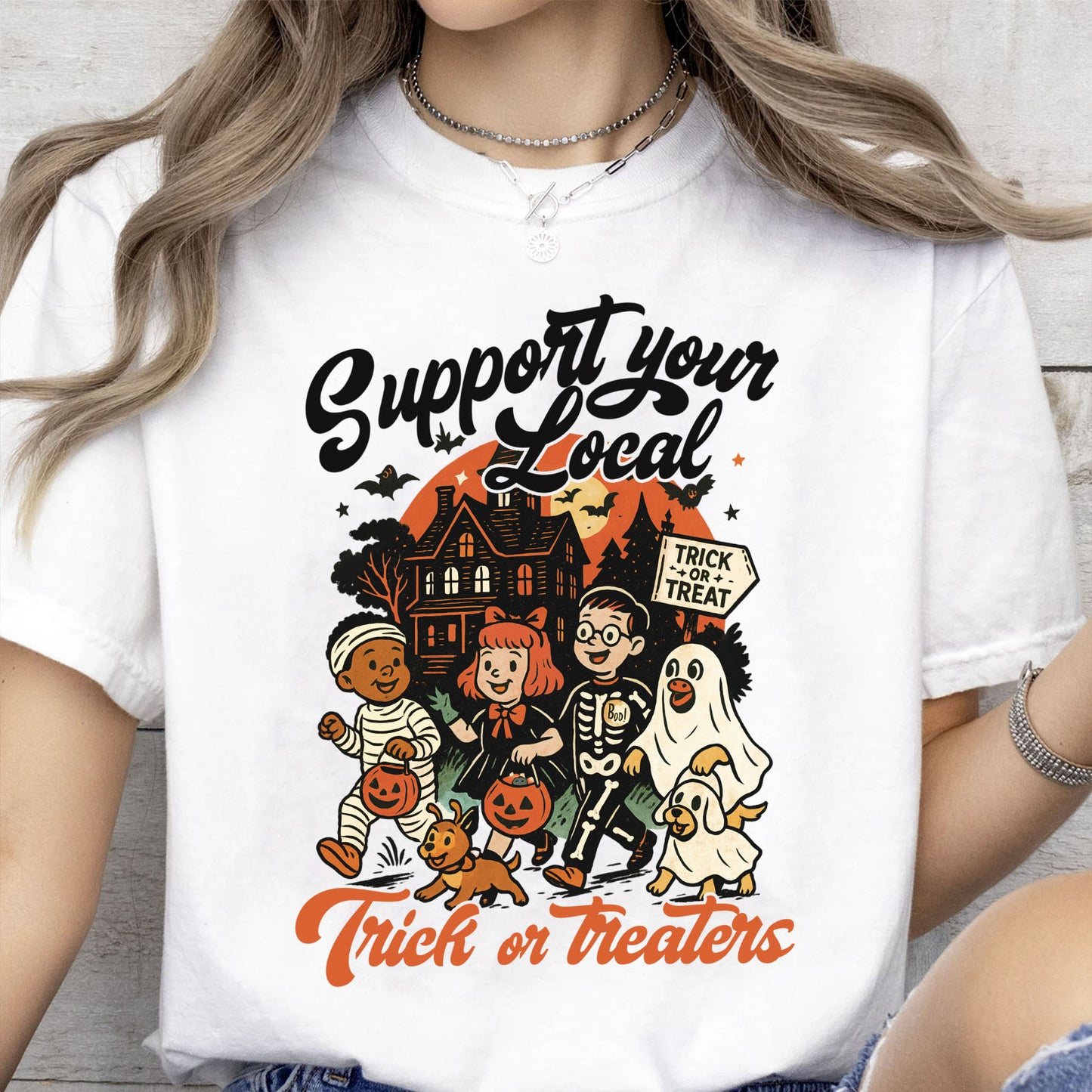 Support Your Local Trick or Treaters Halloween Shirt, Vintage Retro Halloween Sweatshirt 683304