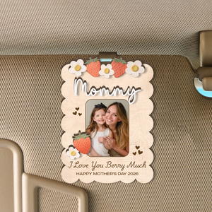 Personalized Photo Car Visor Clip, Custom Mom Wood Visor, Strawberry Gift for Grandma, Mothers Day Gift 684719