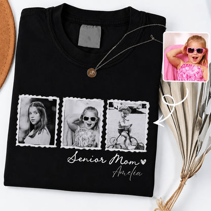 Personalized Vintage Photo Senior Mom Shirt, Custom Class of 2027 Picture Tee, Graduation Keepsake Gift 685681