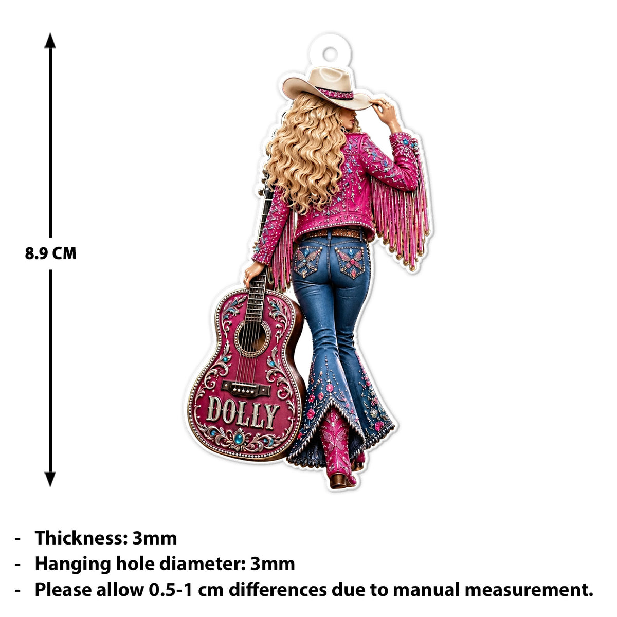 Dolly Parton Memorial Acrylic Ornament, Country Music Christmas Ornament, Pink Cowgirl Guitar Fan Gift 686131