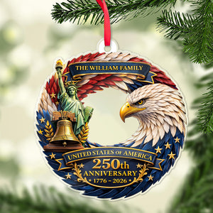 Personalized USA 250 Years Acrylic Ornament, Custom Name Eagle Liberty Christmas Decor 685758
