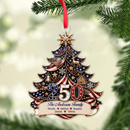 Personalized USA 250th Anniversary Acrylic Ornament, Custom Family Name Patriotic Christmas Decor 685886