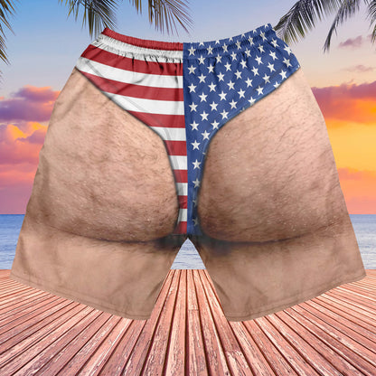 Funny Patriotic Men's Swim Trunks, American Flag Beach Shorts, USA Swimwear, Summer Vacation Gift 685567