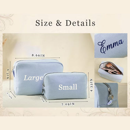 Custom Waffle Cosmetic Bag, Personalized Monogram Makeup Bag, Toiletry Bag Bridesmaid Gift for Her 684811