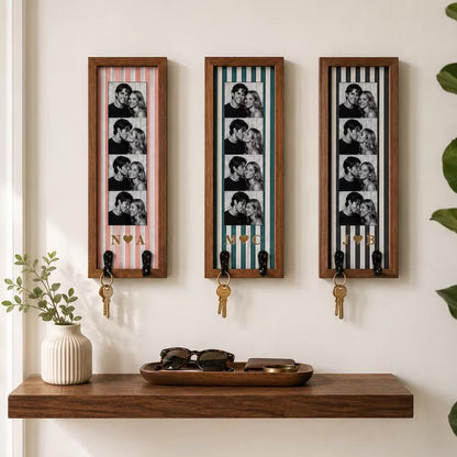 Personalized Couple Photo Wooden Key Holder, Custom Photo Strip Frame, Anniversary Gift 686078 WFD