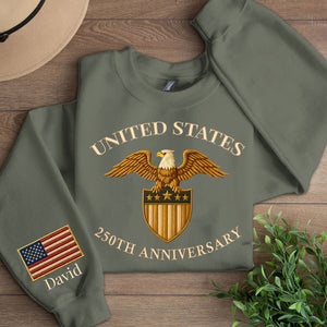 United States 250 Years Anniversary Sweatshirt | Patriotic 1776–2026 Right Sleeve Print Sweater 683326
