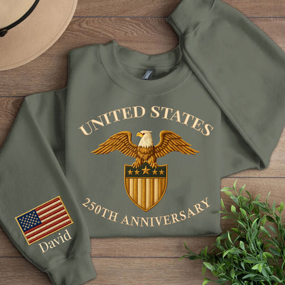 United States 250 Years Anniversary Sweatshirt | Patriotic 1776–2026 Right Sleeve Print Sweater 683326