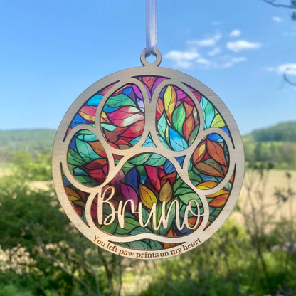Personalized Rainbow Bridge Pet Suncatcher, Custom Name Dog Cat Memorial Paw Suncatcher Gift 685456 WFD
