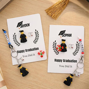 Personalized Graduate Card Keychain Set, Custom 3D Mini Figure Graduation Gift for Classmates 685030
