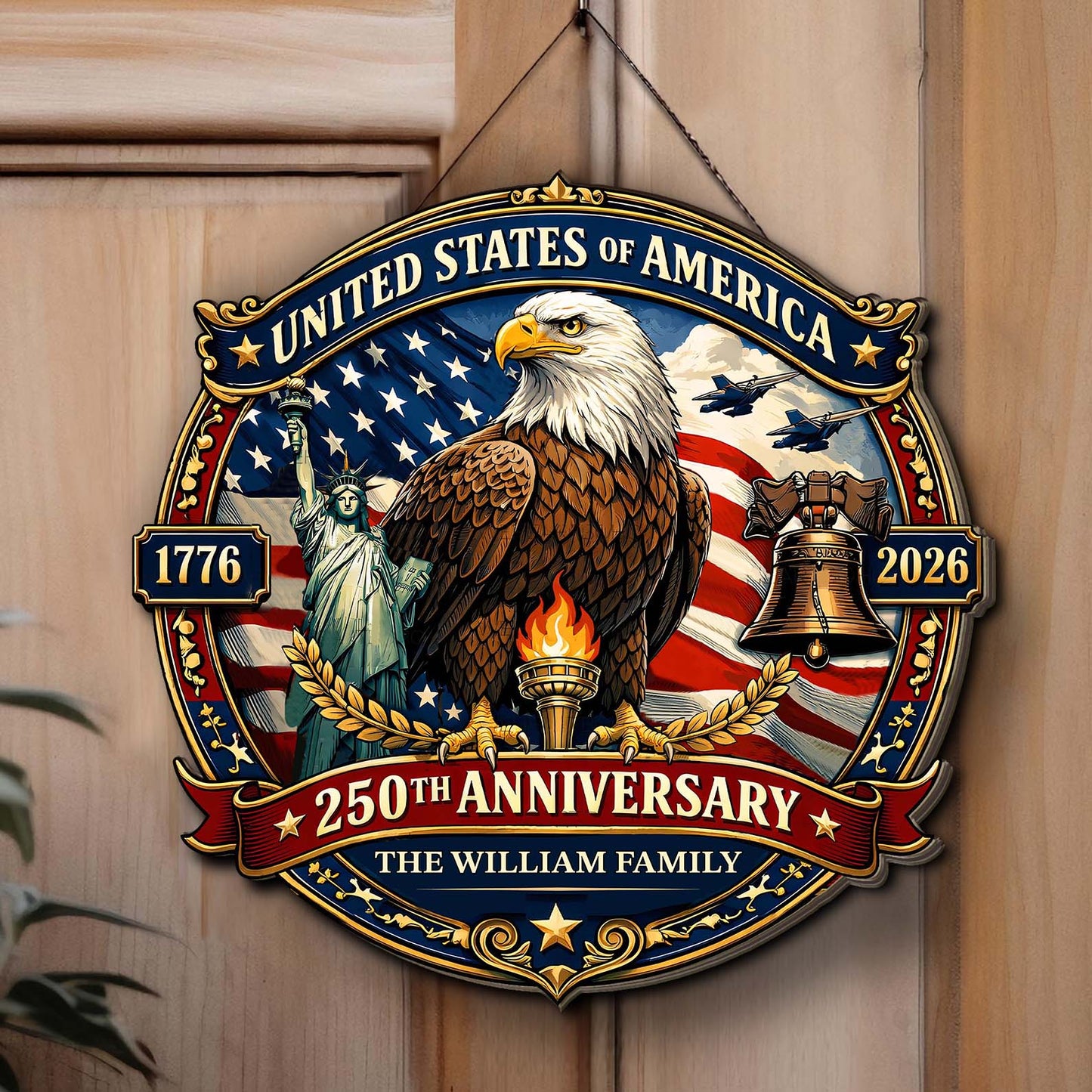 Personalized USA 1776–2026 250 Years Anniversary Wooden Sign | Patriotic Eagle Liberty Wood Sign 684543