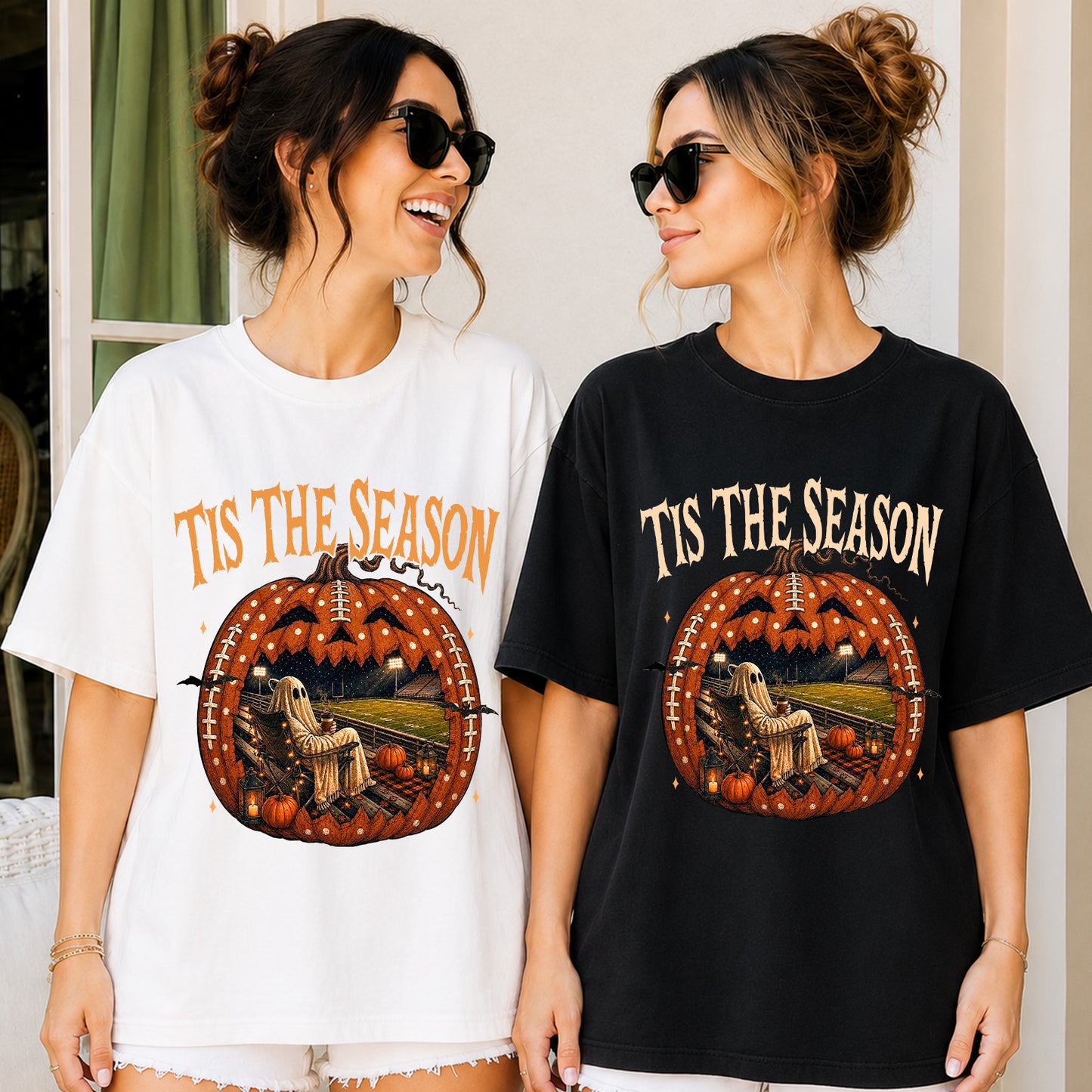 Vintage Halloween Football Shirt, Tis the Season Ghost Tee, Spooky Game Day Pumpkin Football Shirt 685865