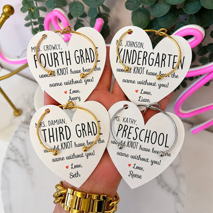 Personalized Teacher Knot Bangle, End of Year Teacher Appreciation Gift, Custom Heart Card Bracelet 685807 WFD