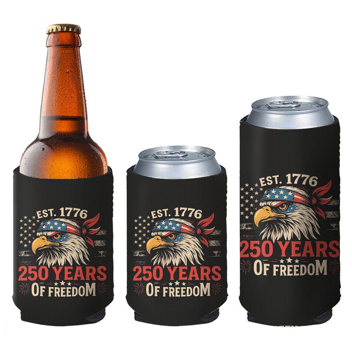 250 Years of Freedom Can Cooler | Happy 250th Birthday USA Can Holder | Patriotic Can Sleeve for Drinks 683730