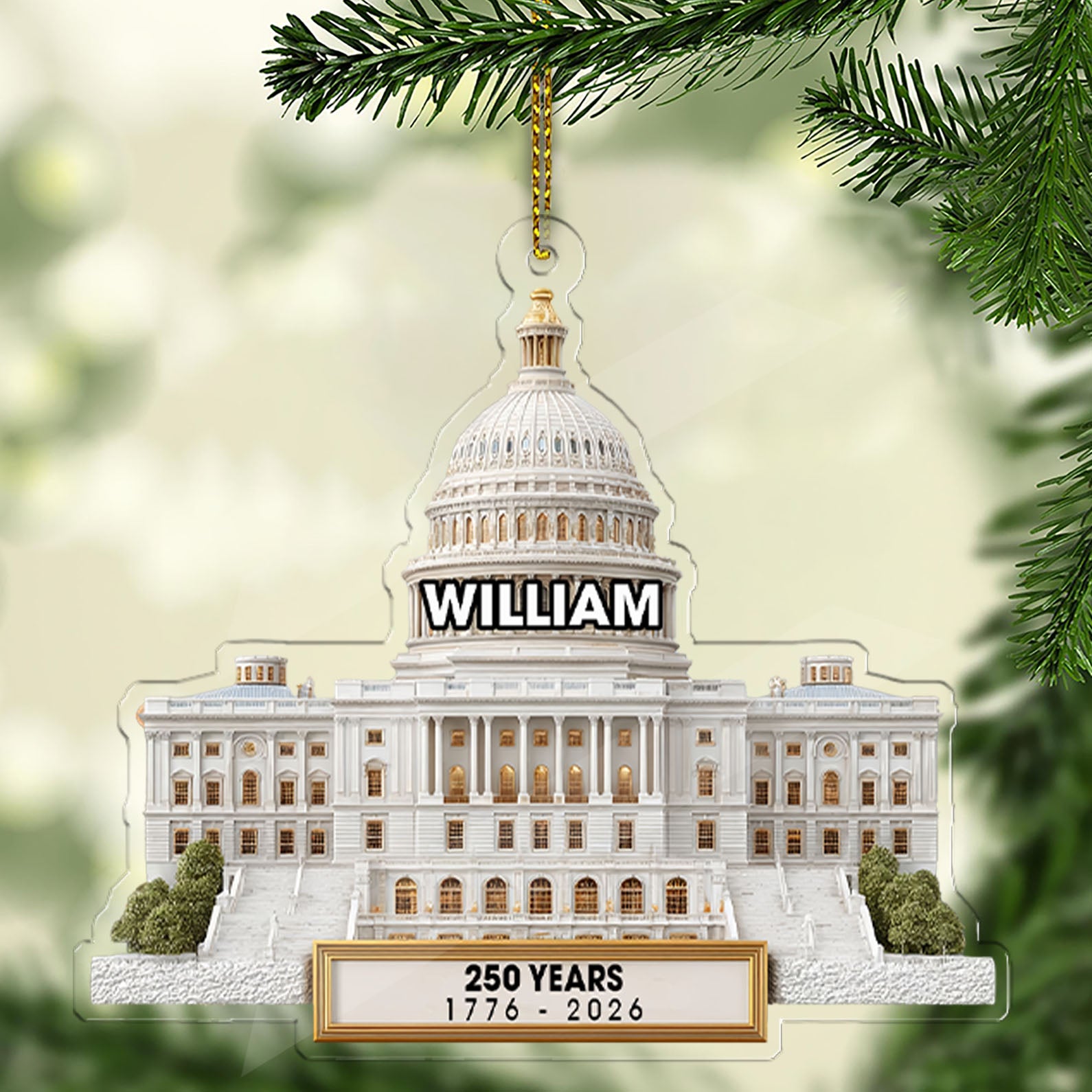 Custom Name 250 Years 1776-2026 Acrylic Ornament | Patriotic 4th of July Christmas Ornament 683540