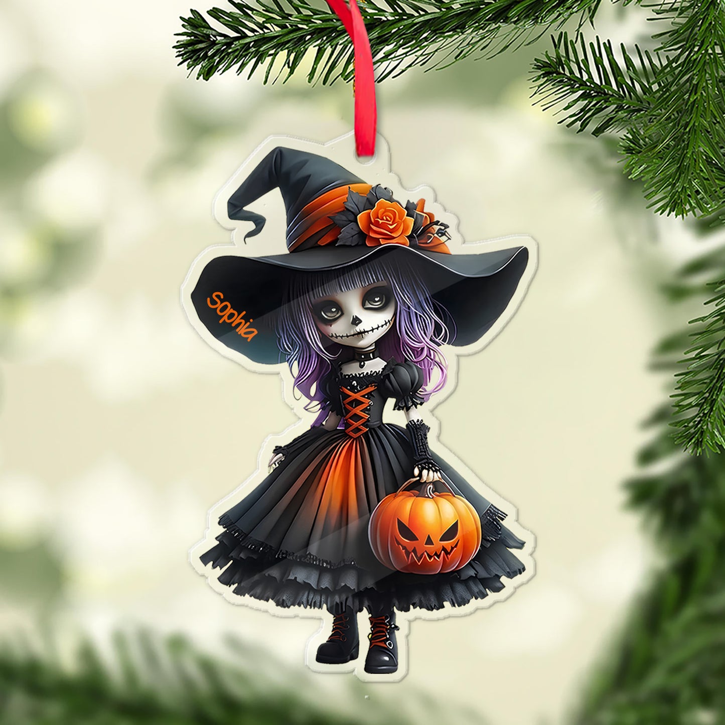 Personalized Little Witch Acrylic Ornament, Custom Name Halloween Witch Ornament, Spooky Witchy Tree Decor 685841