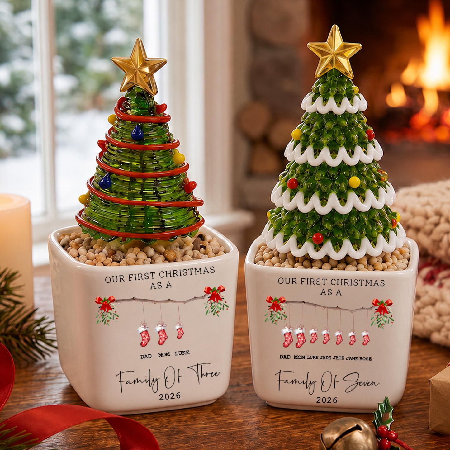 Personalized Family Ceramic Pot Christmas Tree, Custom Family Names Stocking Christmas Decor 685983