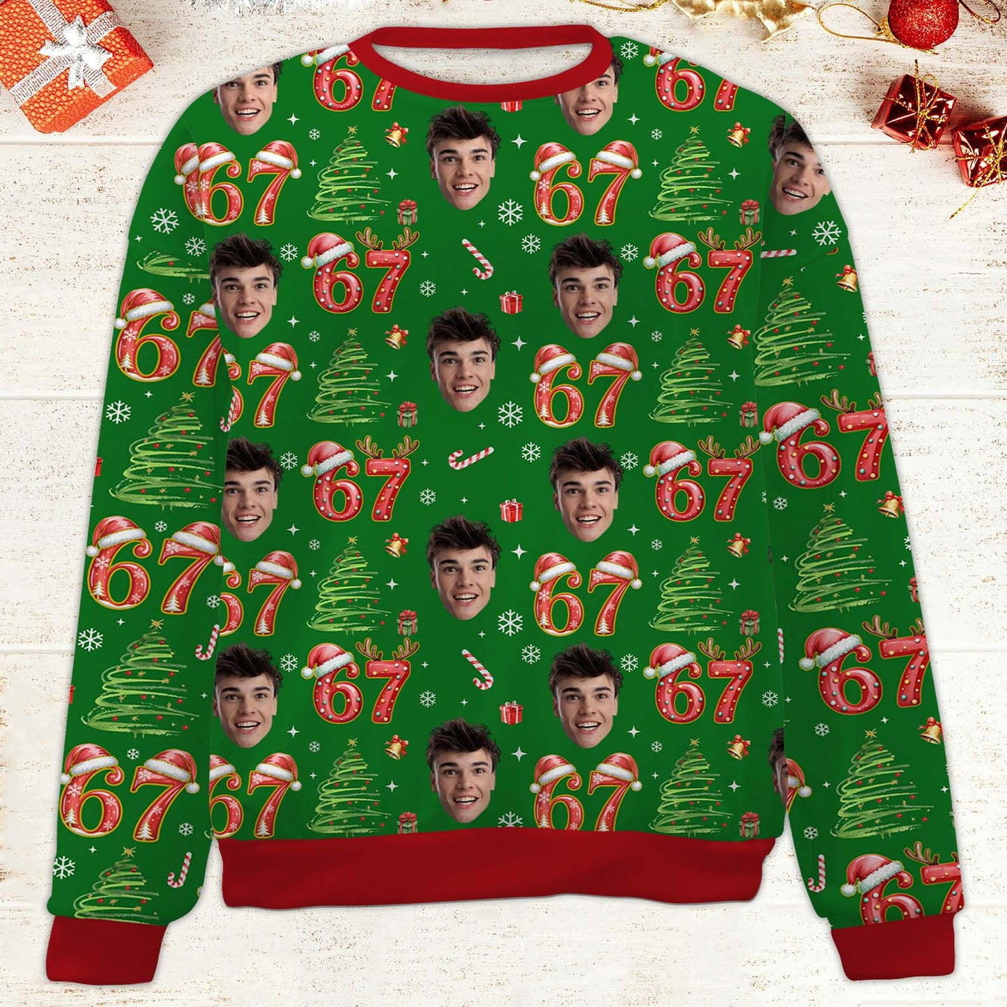 Custom Photo Face 6 7 Christmas Ugly Sweater | Personalized Funny Six Seven All-Over-Printed Sweatshirt 683685