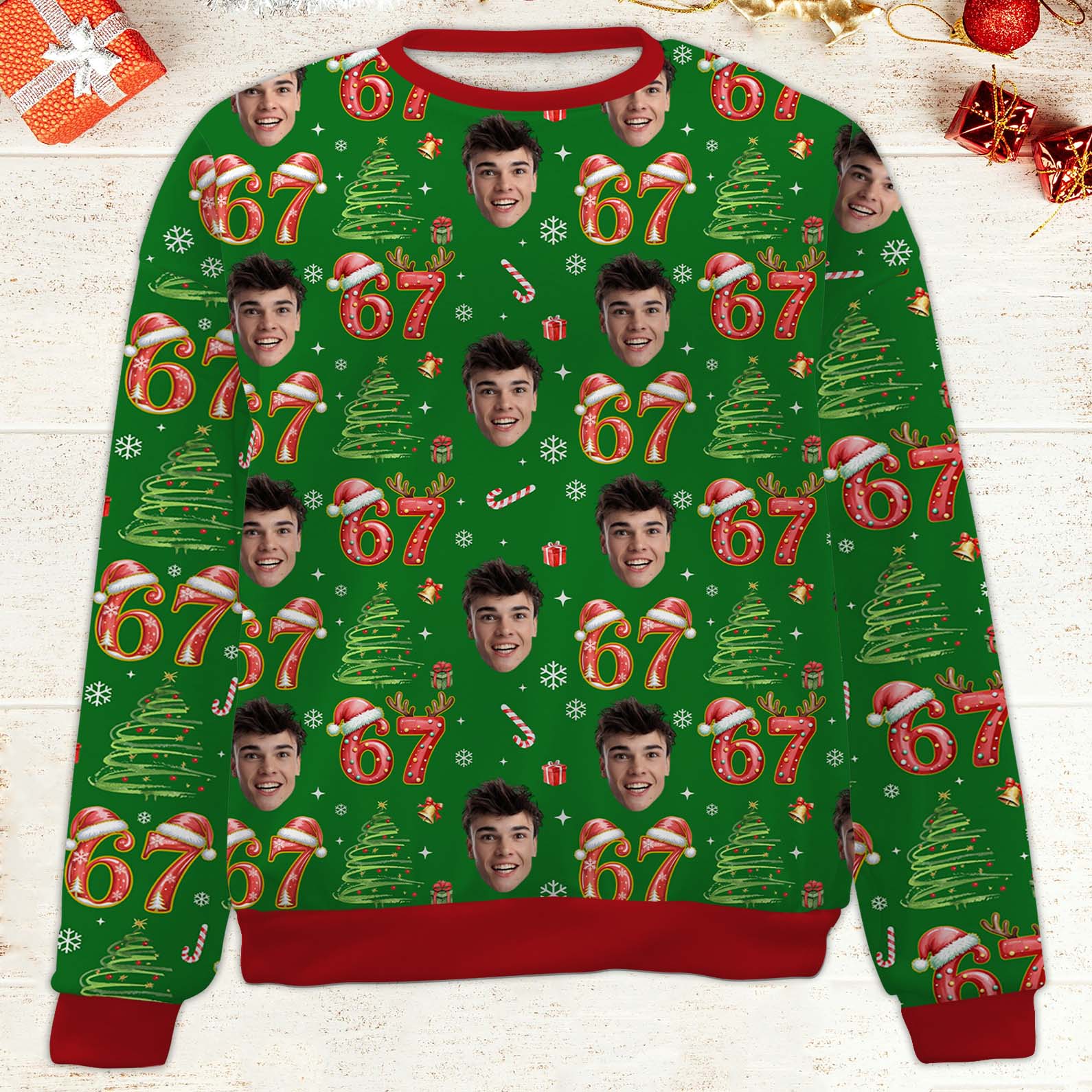 Custom Photo Face 6 7 Christmas Ugly Sweater | Personalized Funny Six Seven All-Over-Printed Sweatshirt 683685