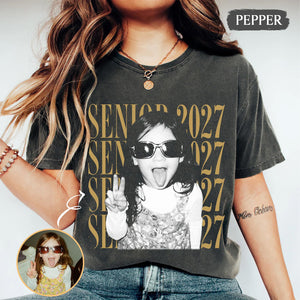 Personalized Photo Senior 2027 Comfort Colors Shirt, Custom Class of 2027 Graduation Tee, Retro Graduate Gift 685636