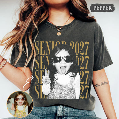 Personalized Photo Senior 2027 Comfort Colors Shirt, Custom Class of 2027 Graduation Tee, Retro Graduate Gift 685636