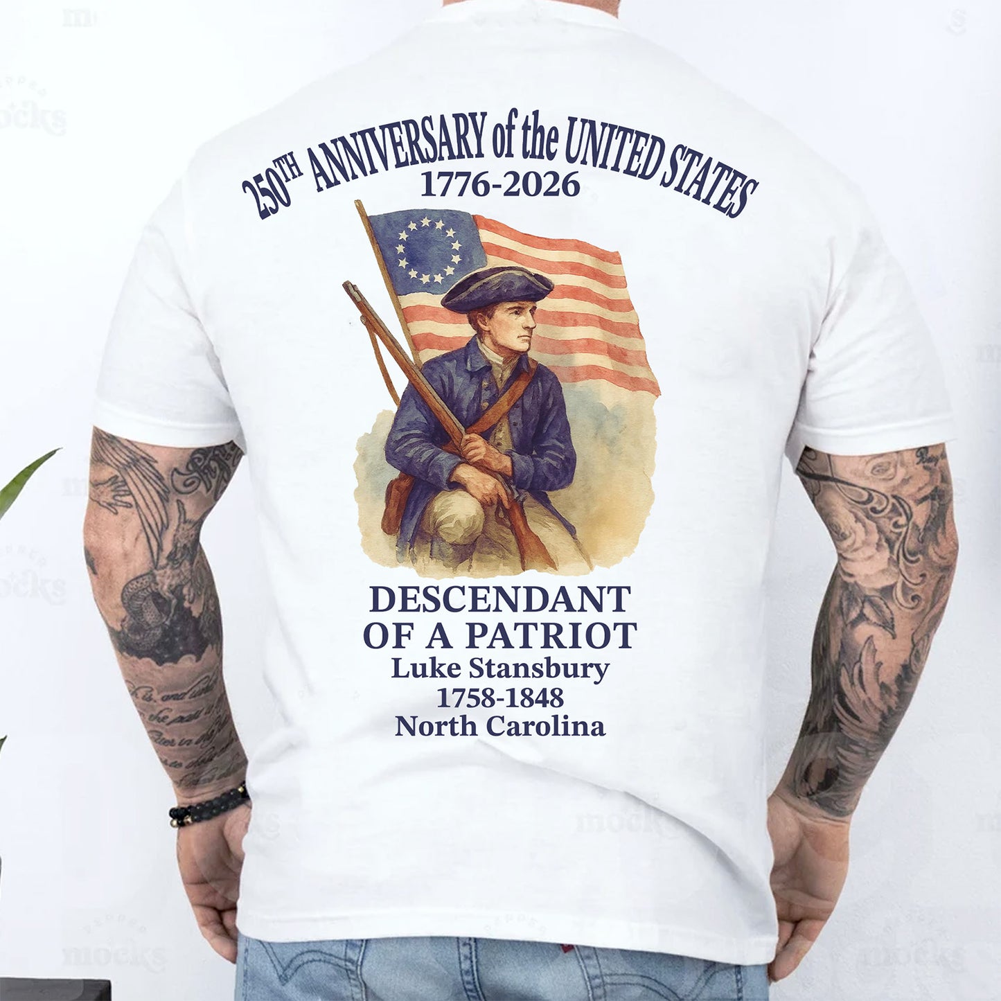 Custom Name 250 Years of America Backside Shirt | Personalized Descendant of a Patriot | Patriotic 1776–2026 Tee 684228