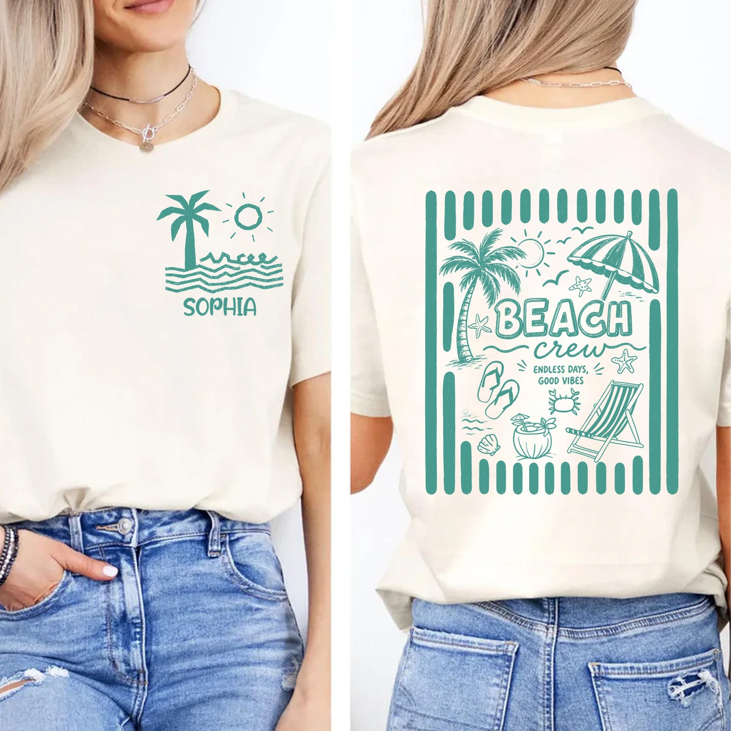 Custom Beach Vacation Pocket & Back Shirt, Personalized Beach Crew Tee, Summer Trip Tee 685503
