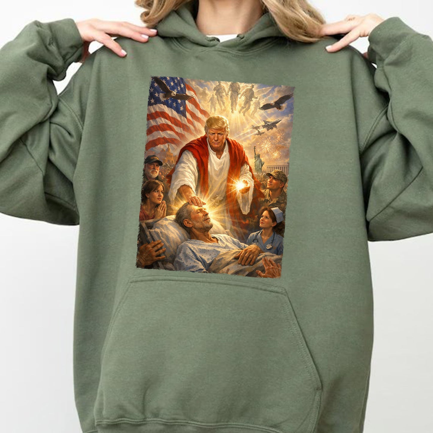 Trump as Jesus Graphic T-Shirt, Donald Trump Patriotic Shirt, US Flag Eagle Military Tee 684801 - GOP