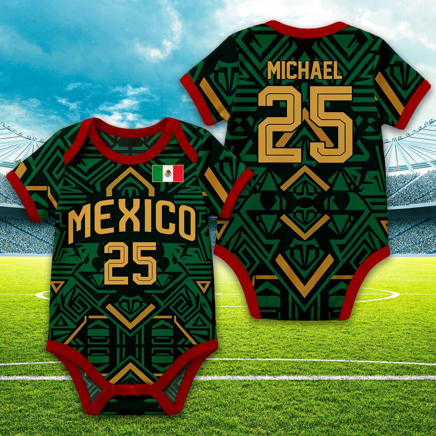 Custom Mexico 2026 Soccer Baby Bodysuit, Personalized Name Number Kids Jersey, Mexico Football Infant Shirt 685355