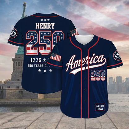 Personalized 250 Years Of Freedom Baseball Jersey, USA 1776-2026 Patriotic Anniversary Shirt 685173